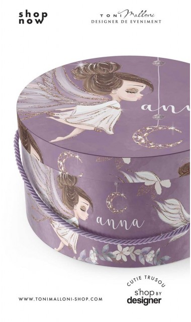 Cutie trusou botez rotunda cu inger lila Purple Angel 3